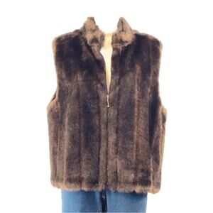 Investments Dark Brown Faux Fur Zip Front Vest Fully Lined